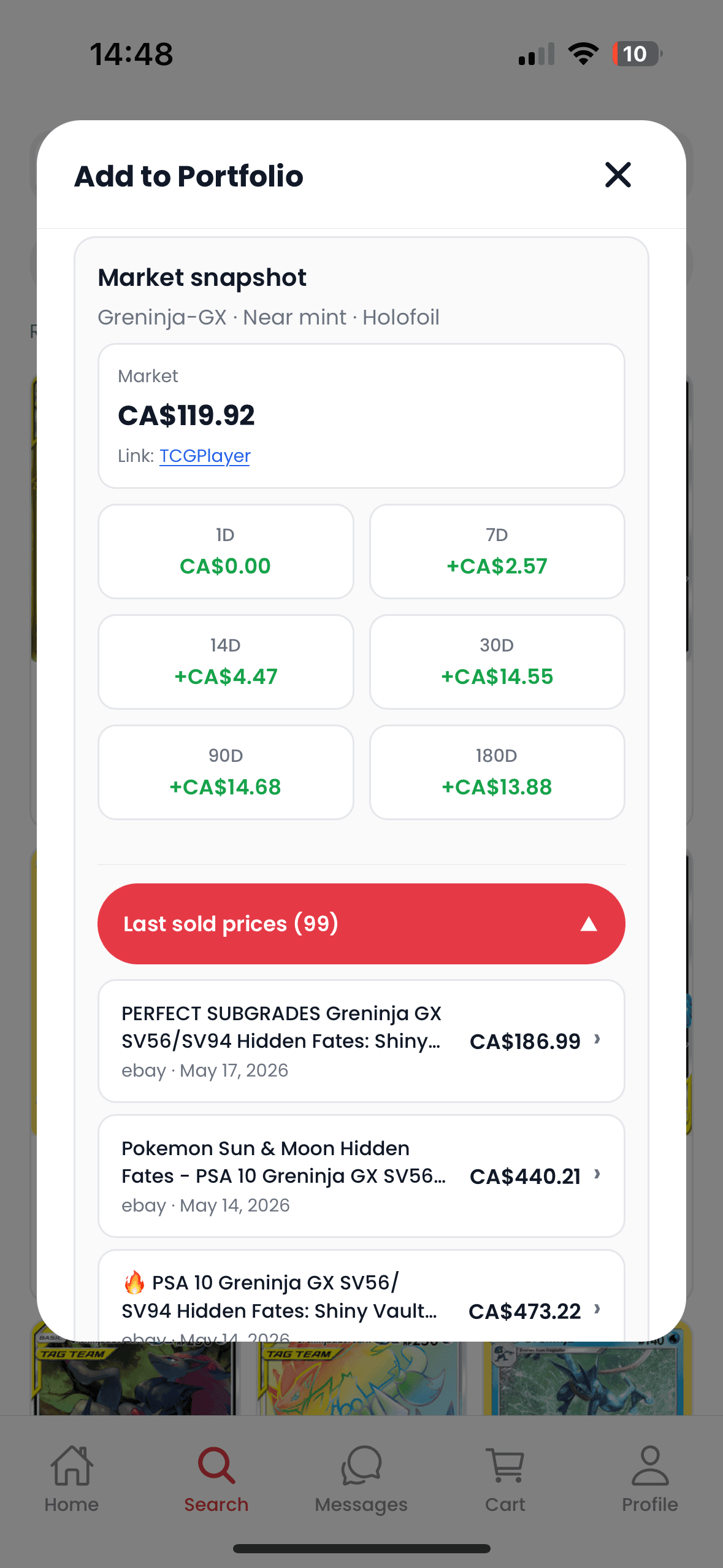 Live market prices