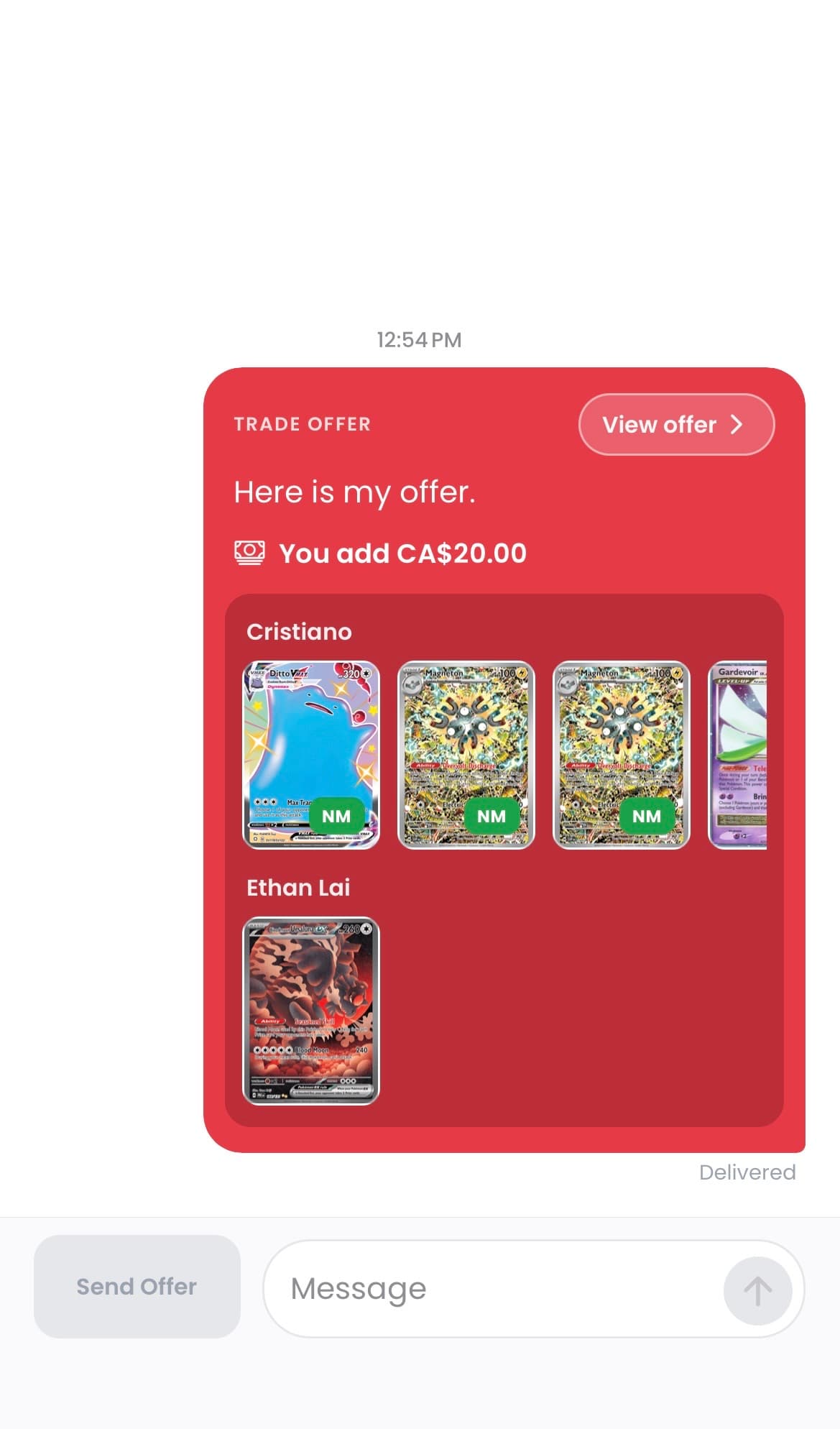 Real-time trade offer
